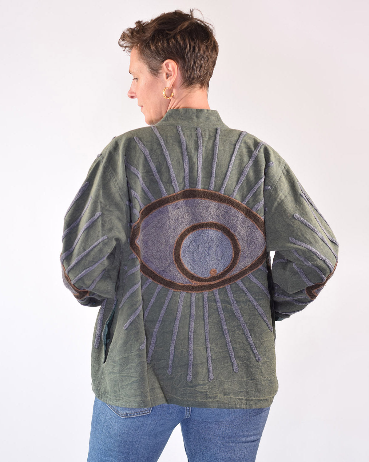 Lightweight Evil Eye Canvas Embroidered Jacket - 05