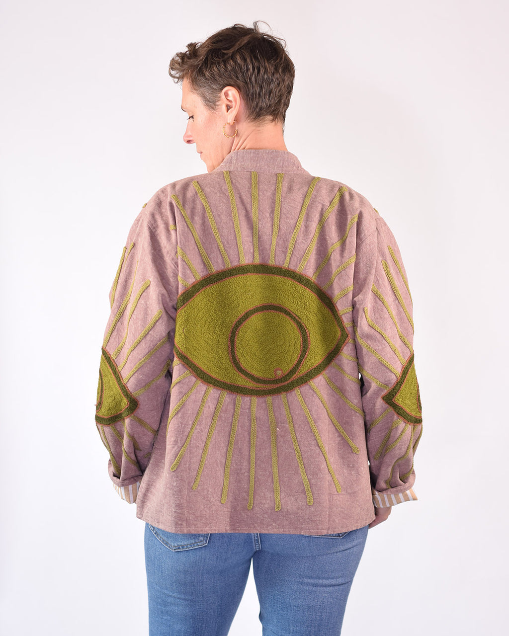 Lightweight Evil Eye Canvas Embroidered Jacket - 13