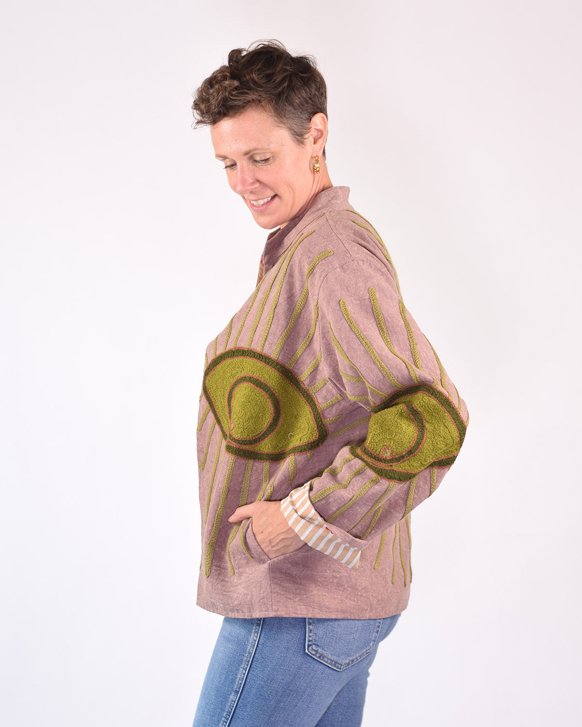 Lightweight Evil Eye Canvas Embroidered Jacket - 13