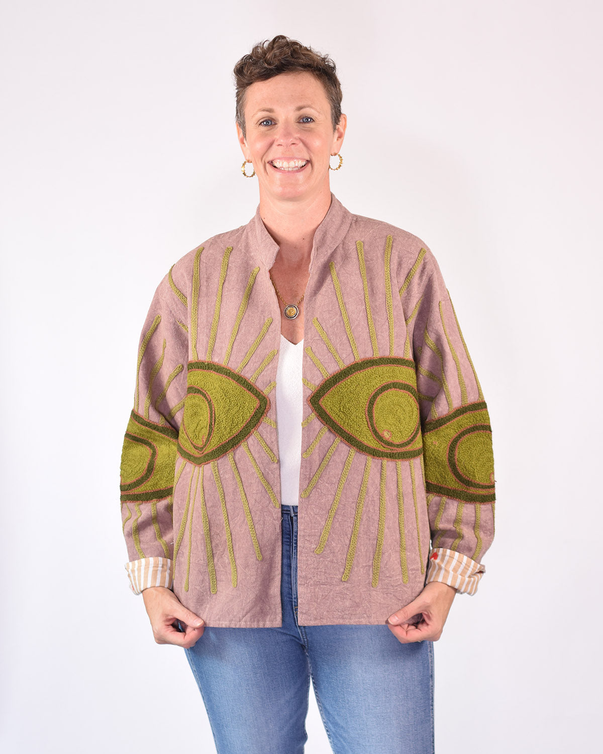 Lightweight Evil Eye Canvas Embroidered Jacket - 13