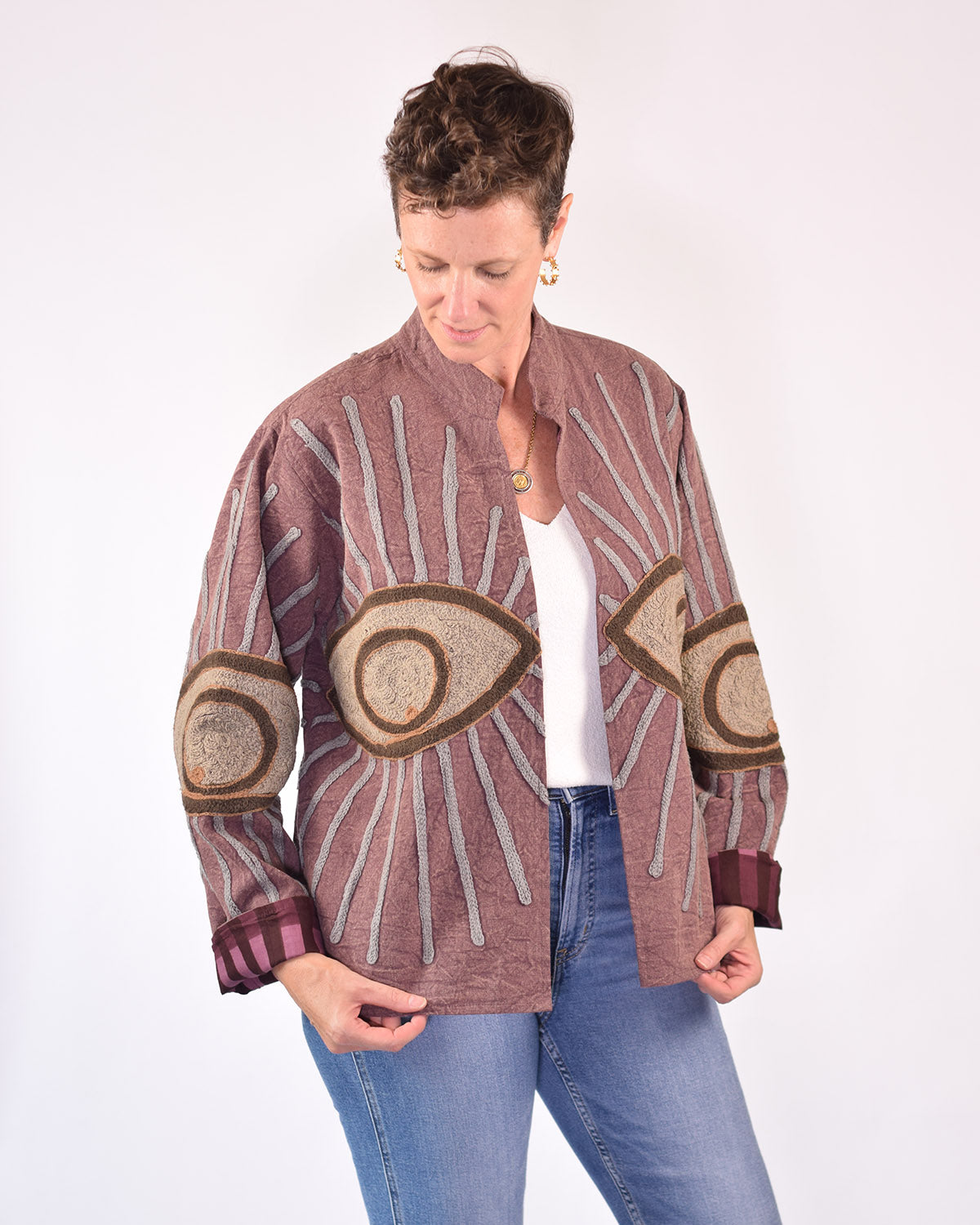 Lightweight Evil Eye Canvas Embroidered Jacket - 07
