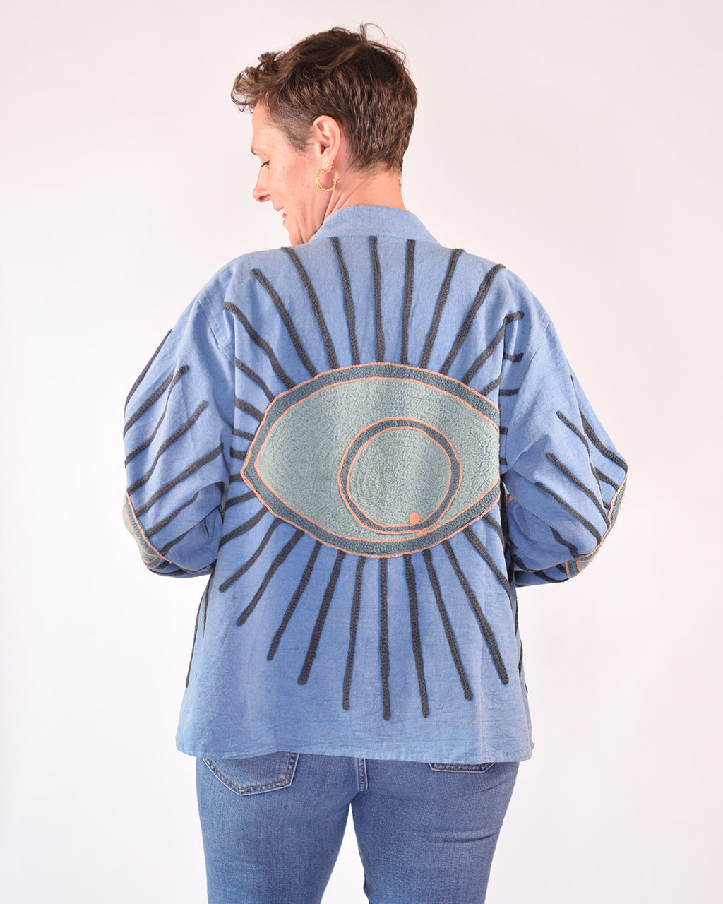 Lightweight Evil Eye Canvas Embroidered Jacket - 04