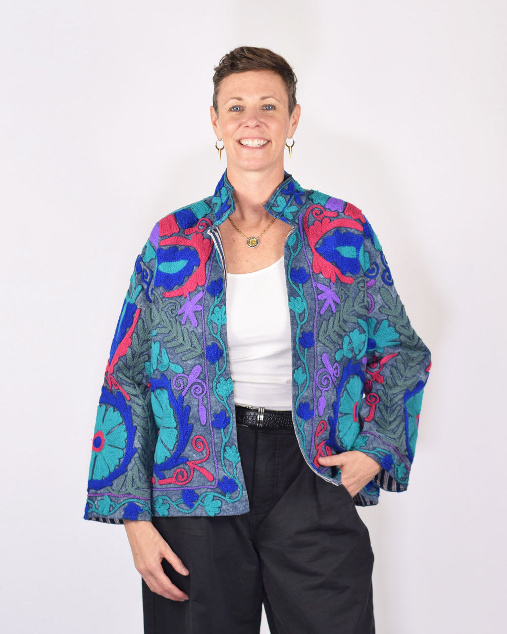 Denim Suzani Embroidered Jacket - 07