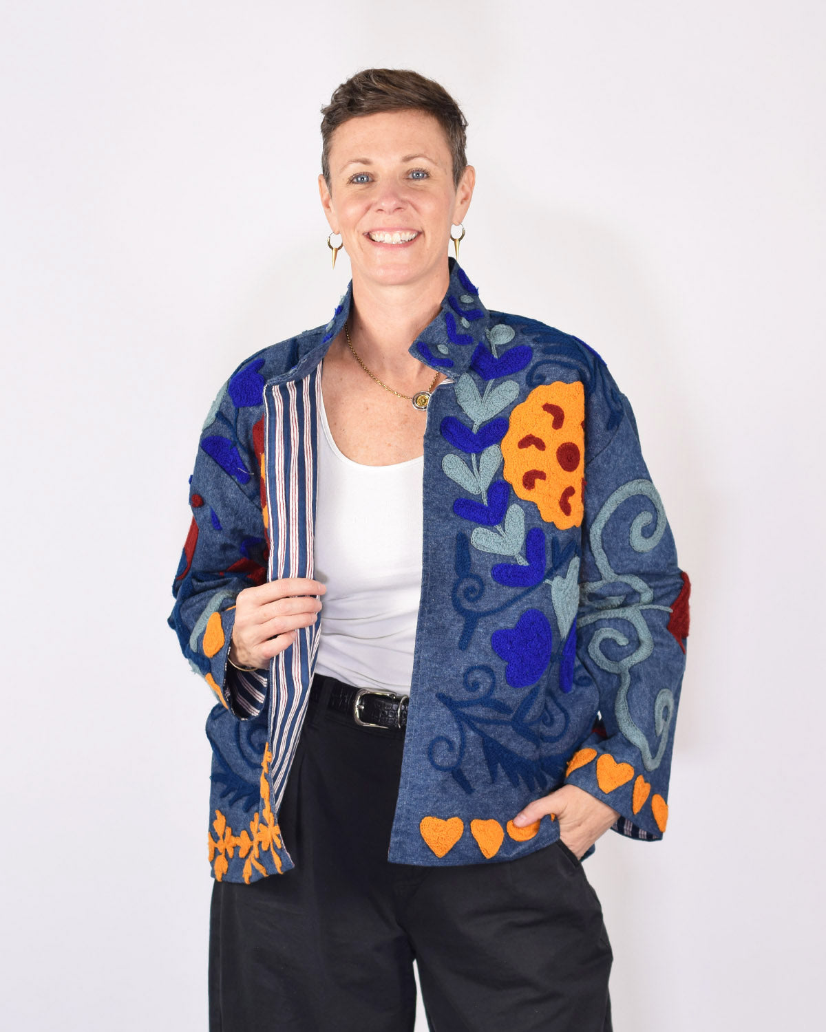 Denim Suzani Embroidered Jacket - 04