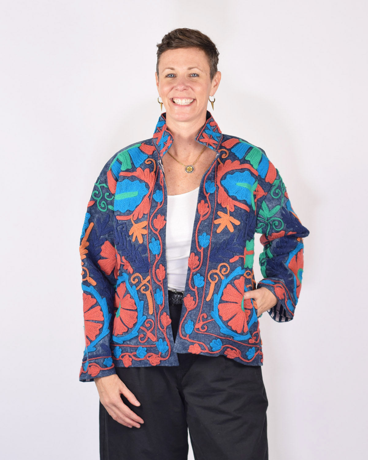 Denim Suzani Embroidered Jacket - 03