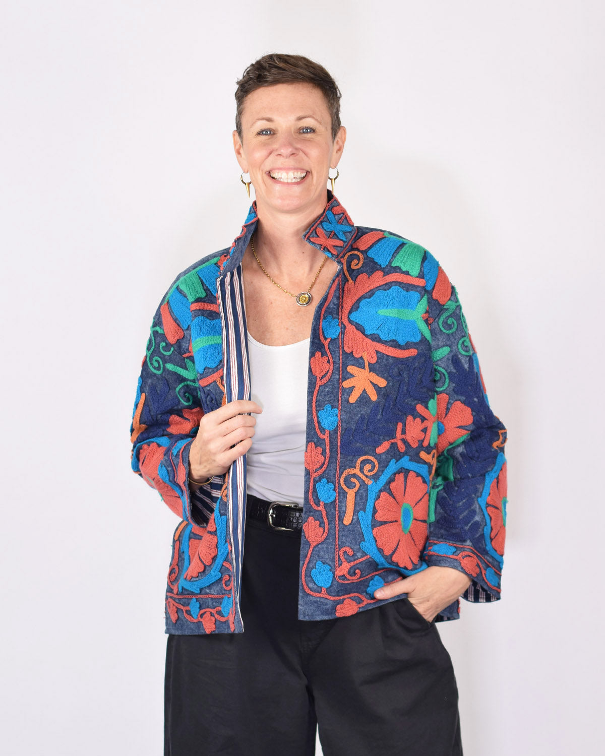 Denim Suzani Embroidered Jacket - 03