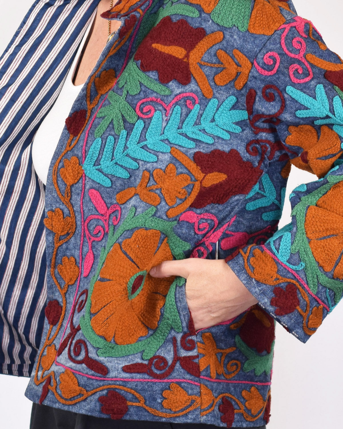 Denim Suzani Embroidered Jacket - 08
