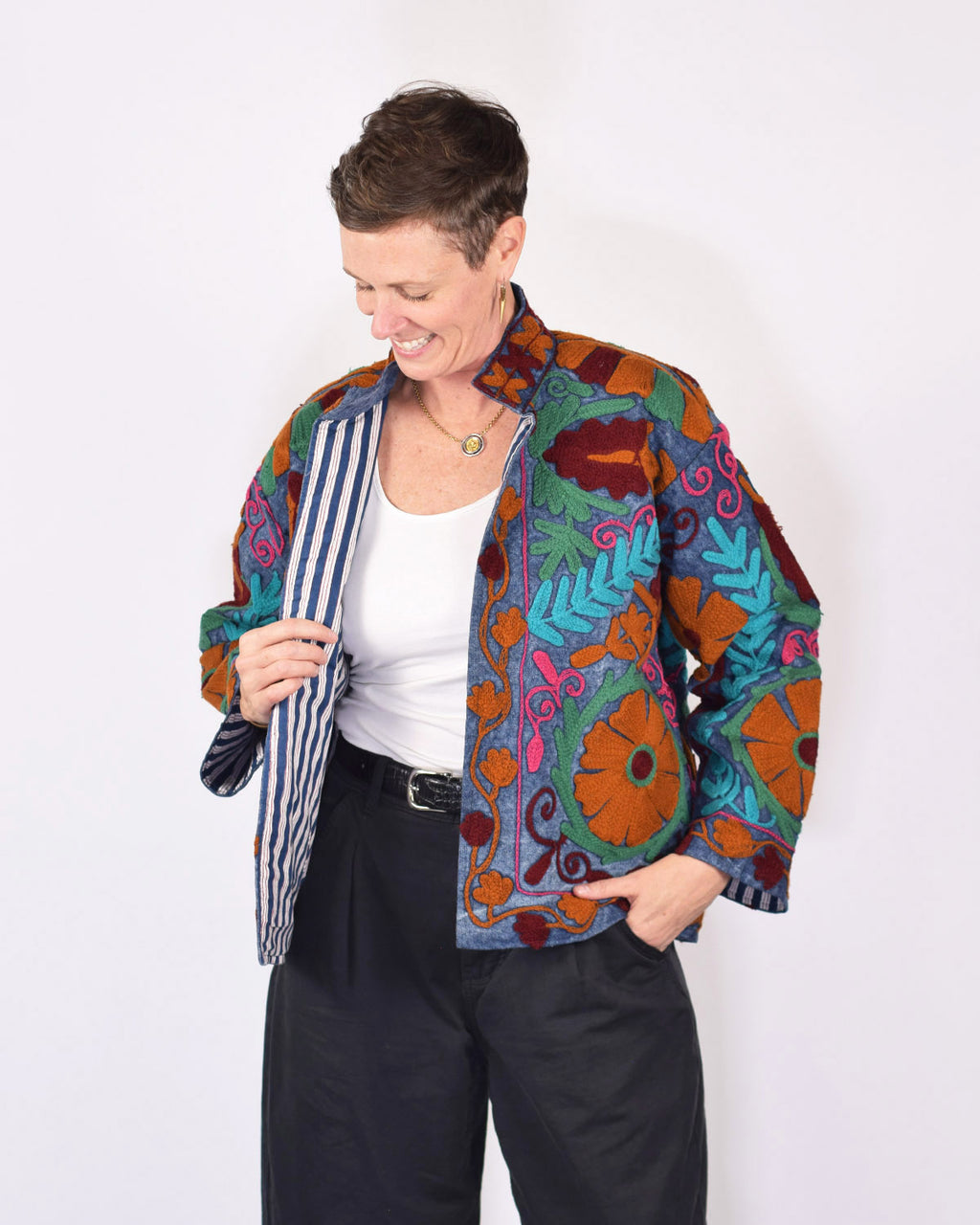 Denim Suzani Embroidered Jacket - 08