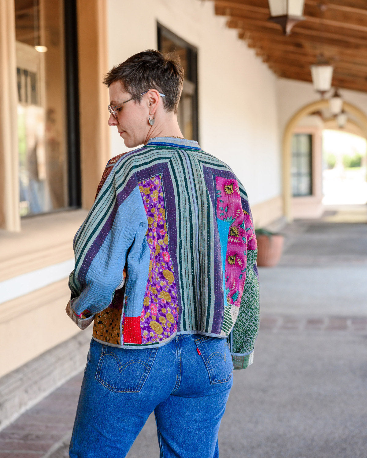 Sofie Cropped Quilted Reversible Patchwork Kantha Jacket -10