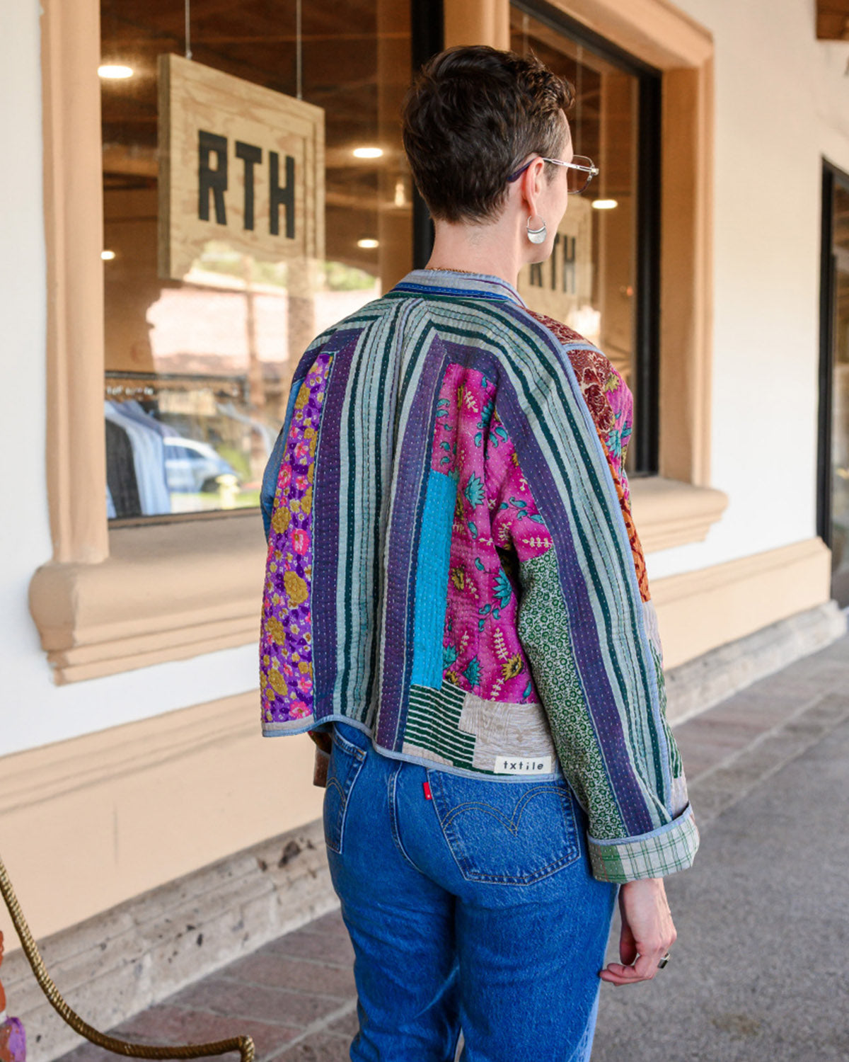 Sofie Cropped Quilted Reversible Patchwork Kantha Jacket -10