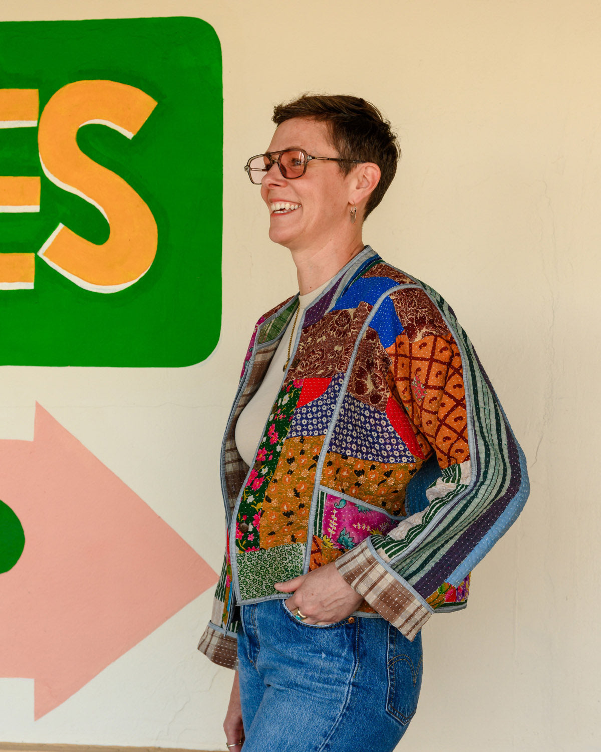 Sofie Cropped Quilted Reversible Patchwork Kantha Jacket -10
