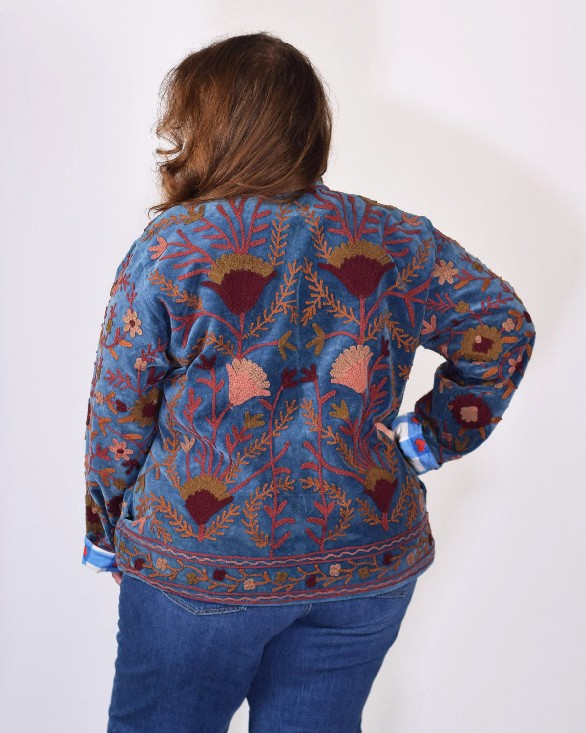 XL - Extended Sized - "Boho Blooms" Suzani Embroidered Velvet Jacket/Cardigan - 03