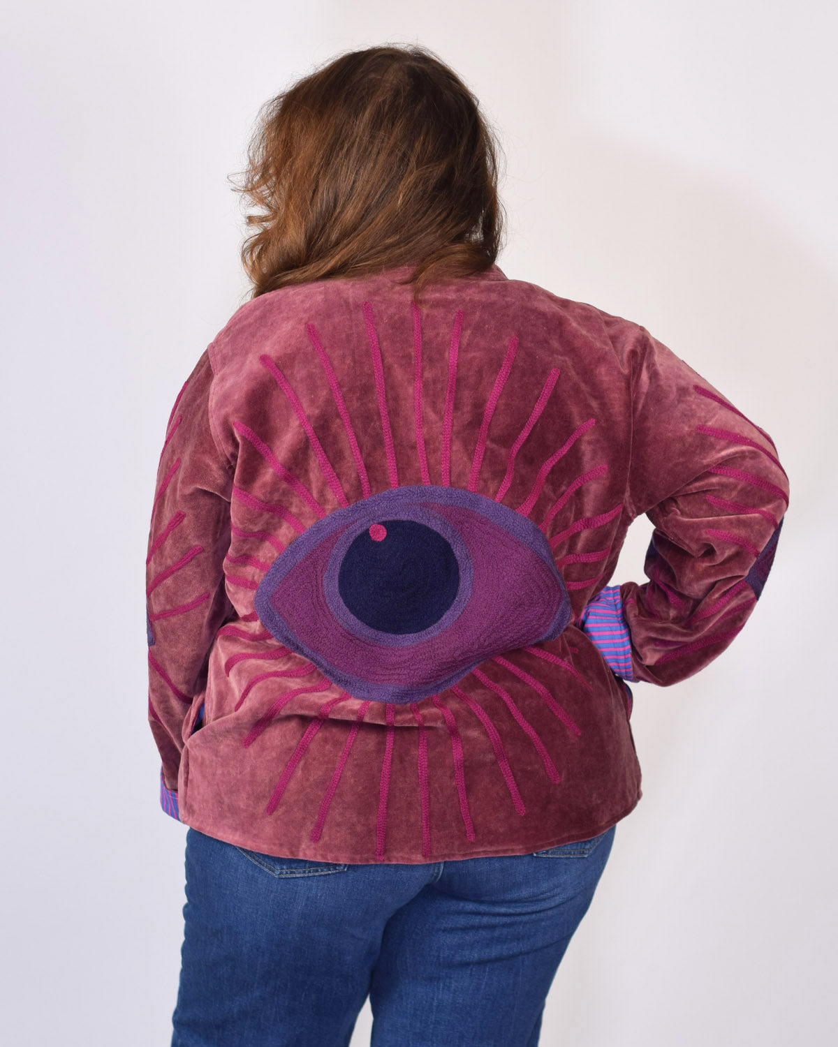 XL - Extended Sized - "Evil Eye" Suzani Embroidered Velvet Jacket/Cardigan - 09