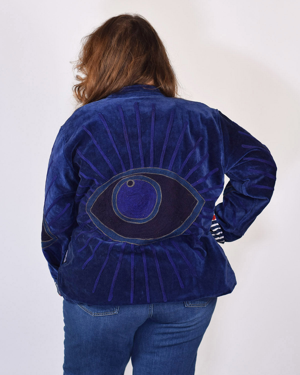 XL - Extended Sized - "Evil Eye" Suzani Embroidered Velvet Jacket/Cardigan - 10