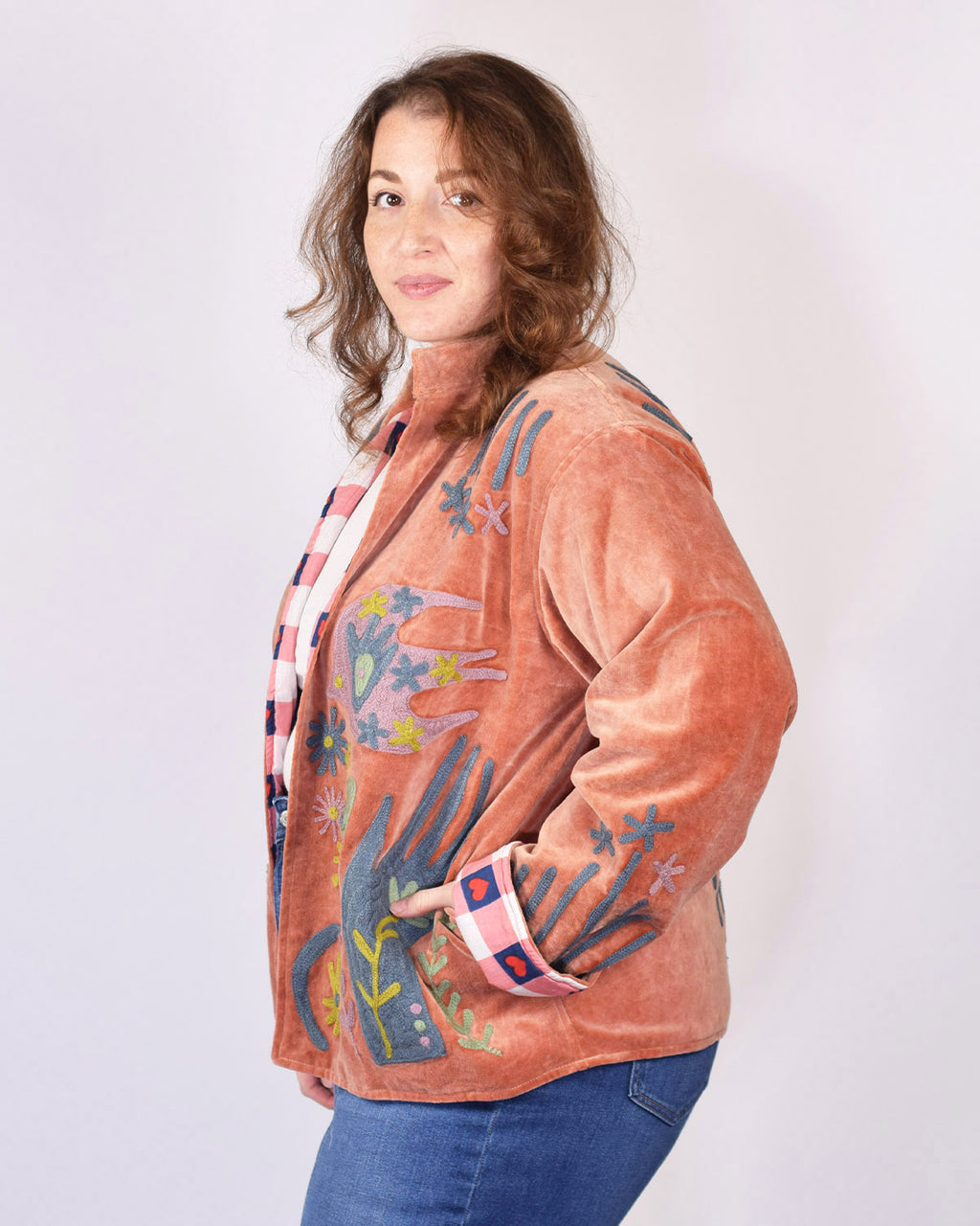 XL - Extended Sized - "Peace & Love" Suzani Embroidered Velvet Jacket/Cardigan - 05