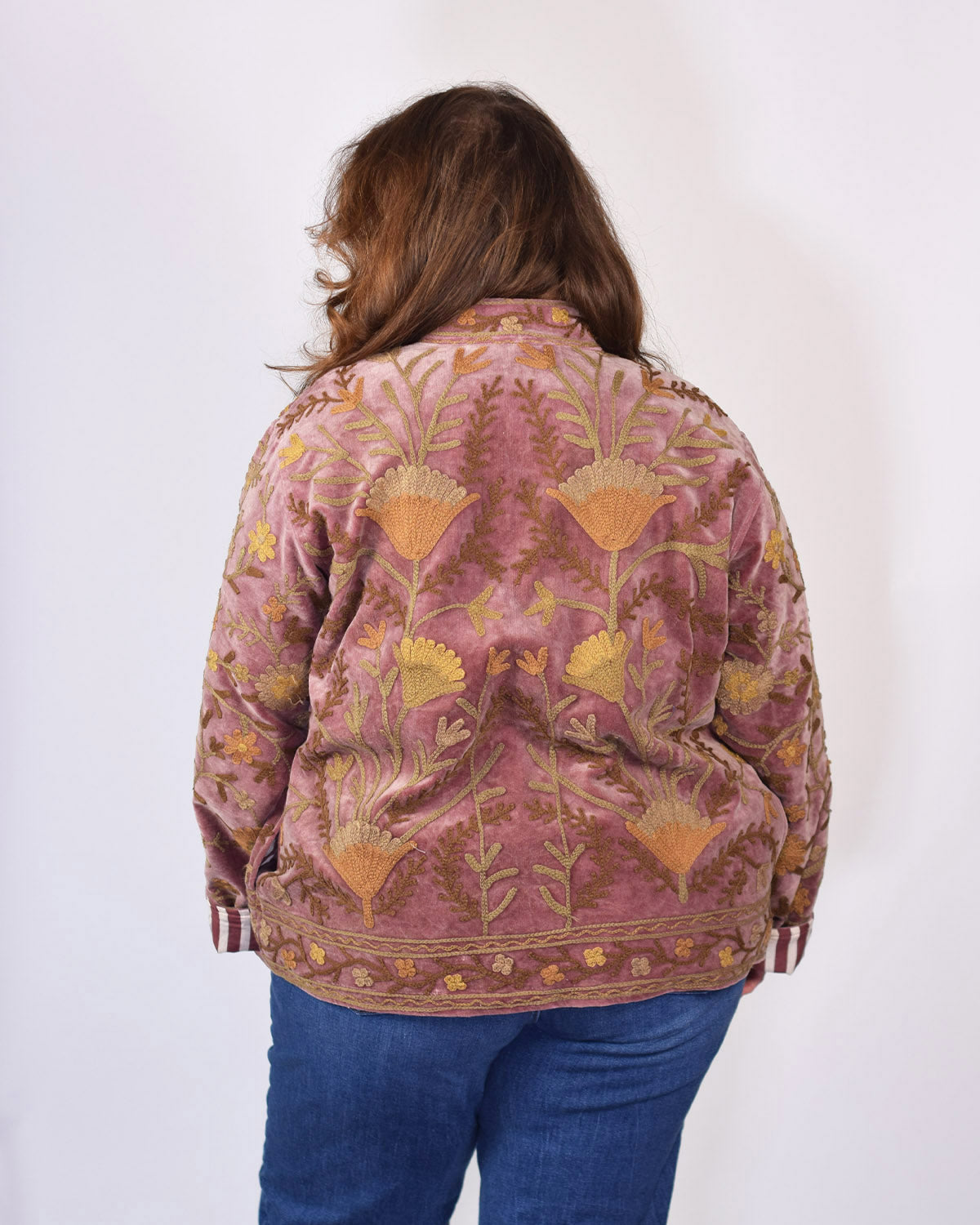 XL - Extended Sized - "Boho Blooms" Suzani Embroidered Velvet Jacket/Cardigan - 02