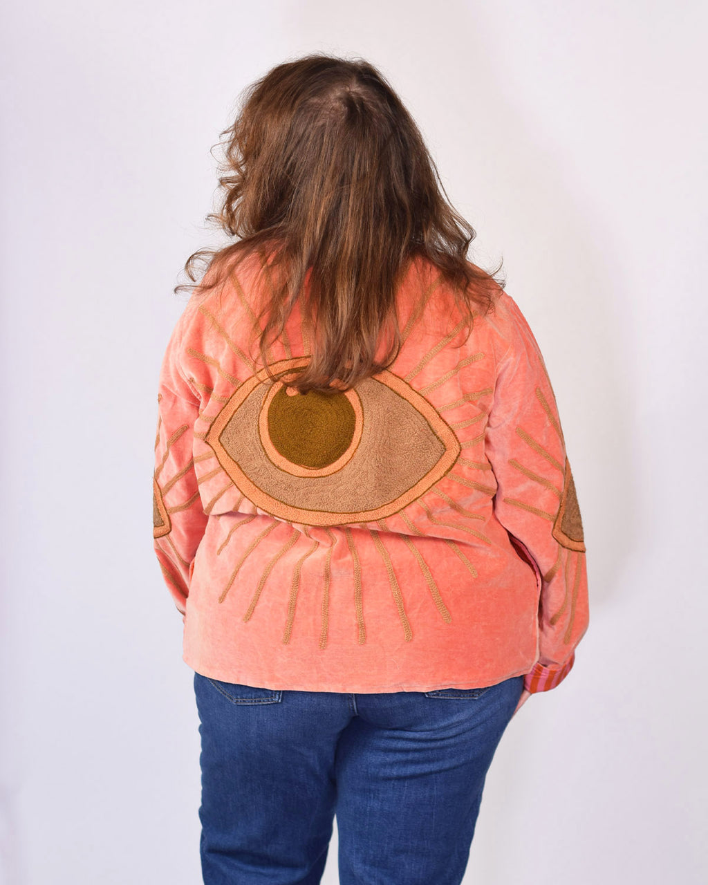 XL - Extended Sized - "Evil Eye" Suzani Embroidered Velvet Jacket/Cardigan - 11