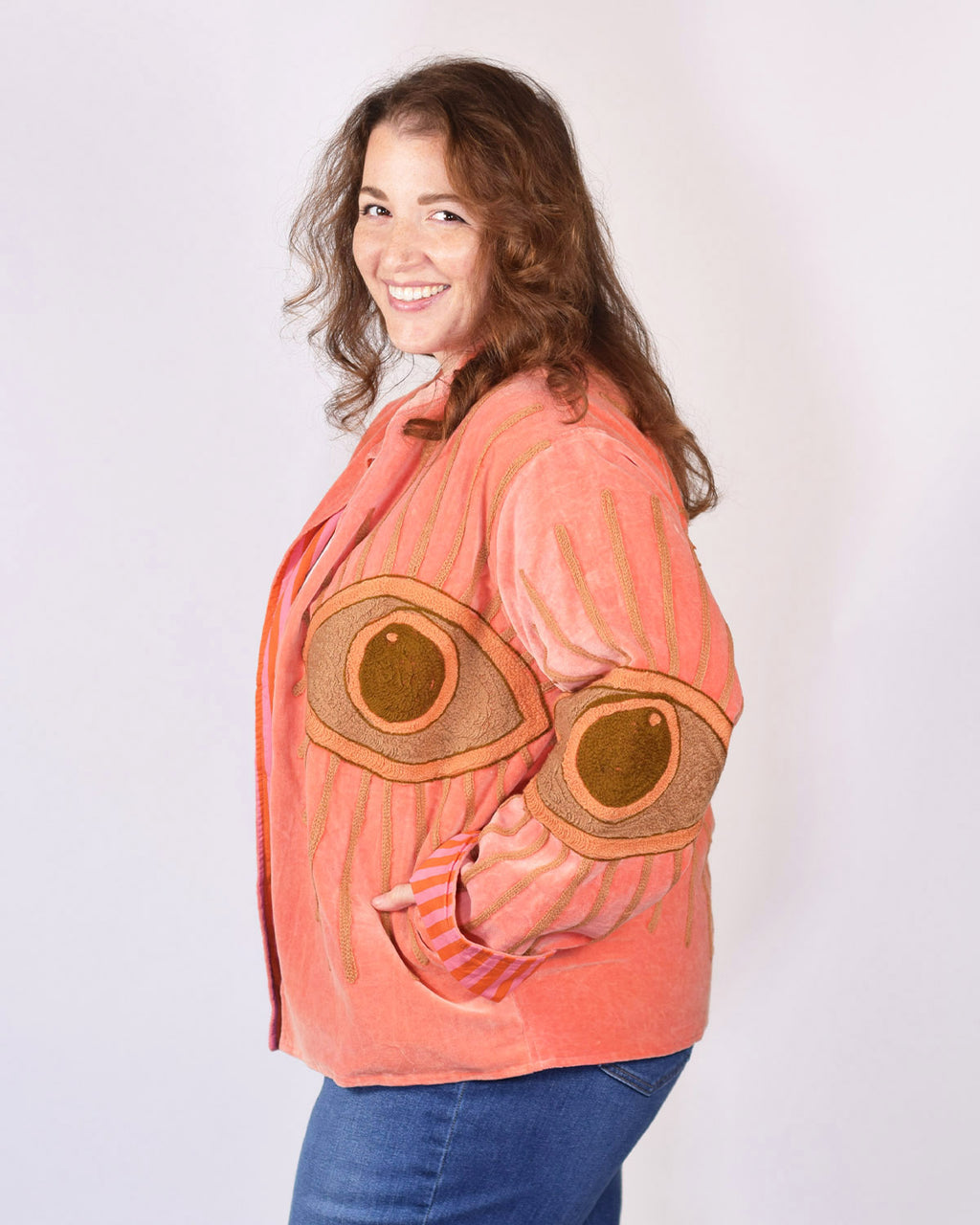 XL - Extended Sized - "Evil Eye" Suzani Embroidered Velvet Jacket/Cardigan - 11