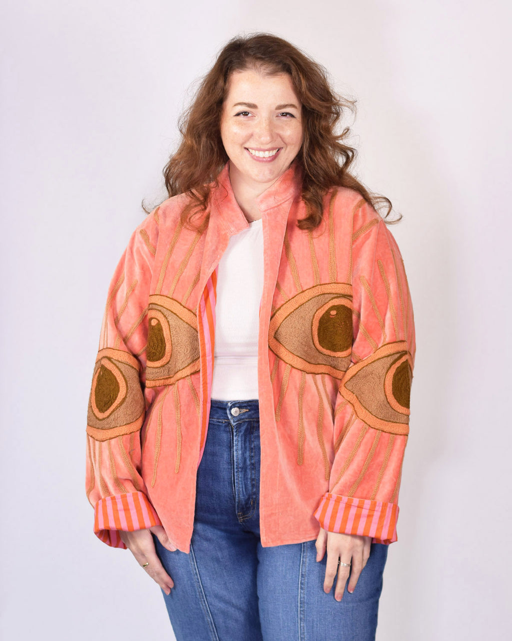 XL - Extended Sized - "Evil Eye" Suzani Embroidered Velvet Jacket/Cardigan - 11
