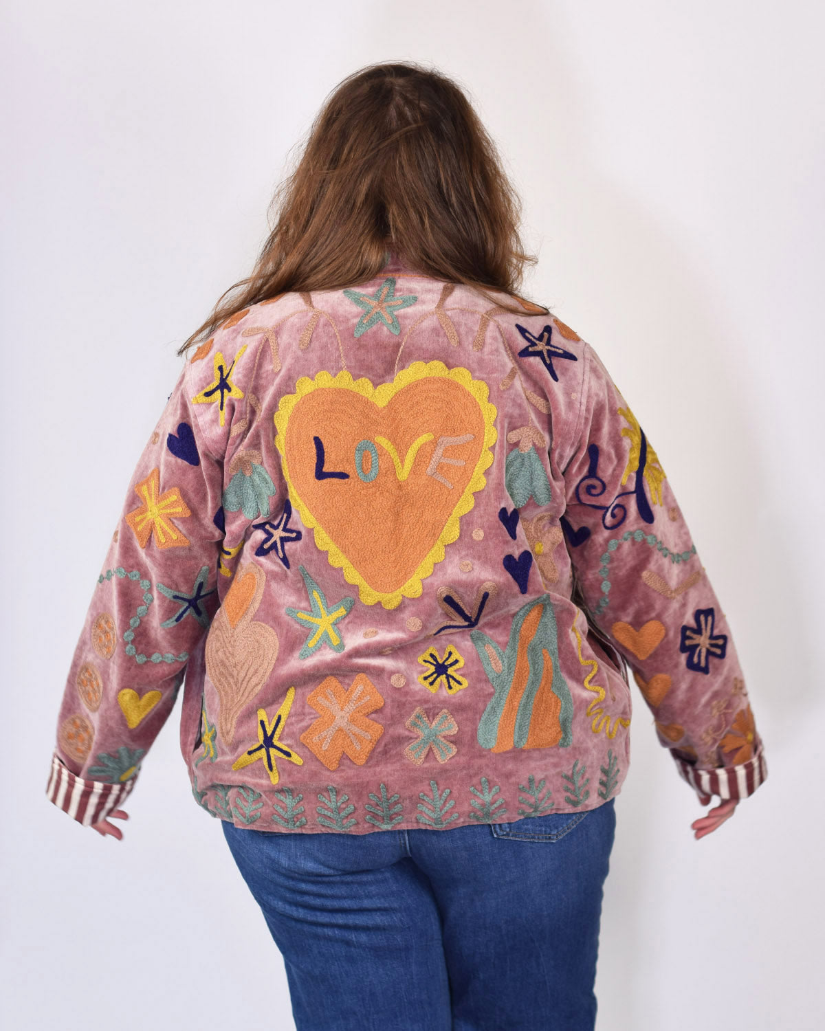 XL - Extended Sized - "Mountain of Love" Suzani Embroidered Velvet Jacket/Cardigan - 05