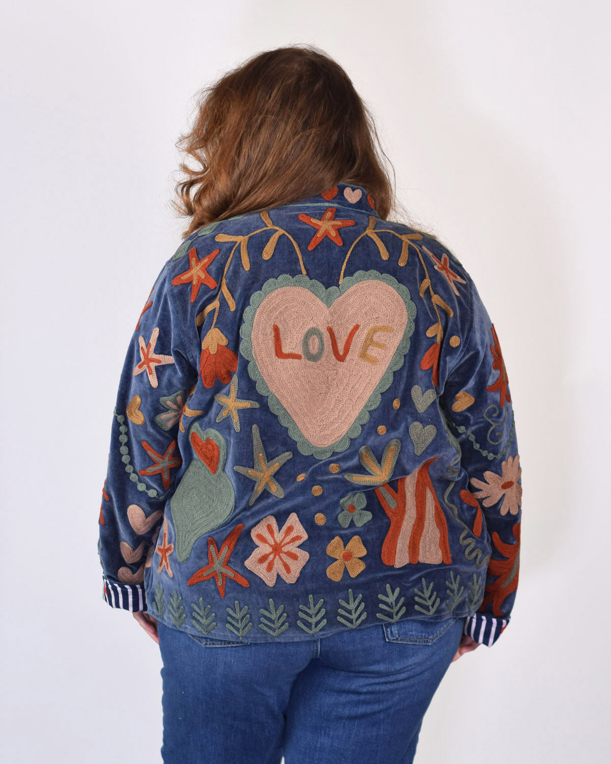 XL - Extended Sized - "Mountain of Love" Suzani Embroidered Velvet Jacket/Cardigan - 06