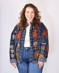 XL - Extended Sized - "Mountain of Love" Suzani Embroidered Velvet Jacket/Cardigan - 06