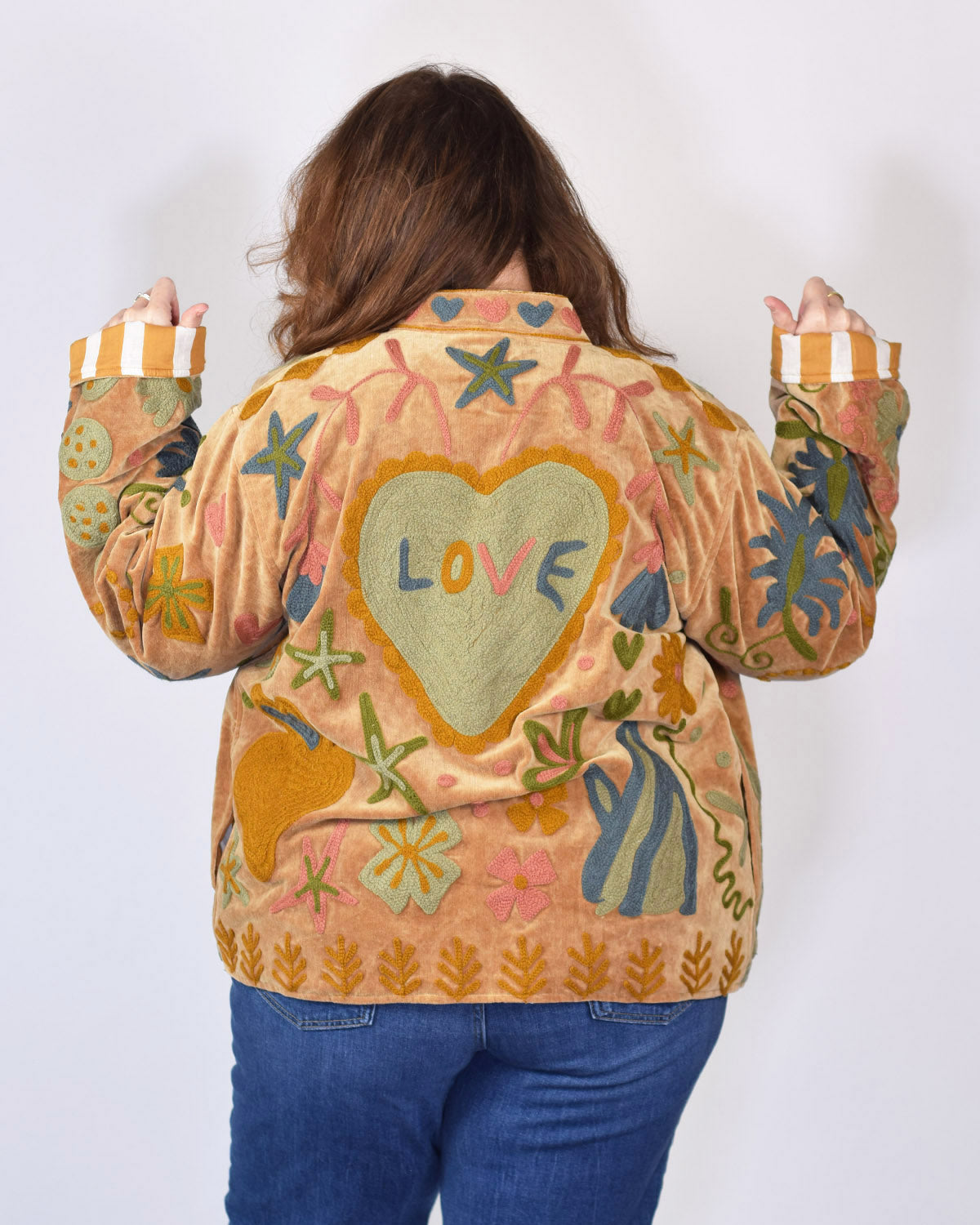 XL - Extended Sized - "Mountain of Love" Suzani Embroidered Velvet Jacket/Cardigan - 07