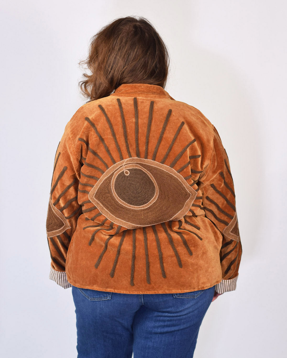 XL - Extended Sized - "Evil Eye" Suzani Embroidered Velvet Jacket/Cardigan - 13