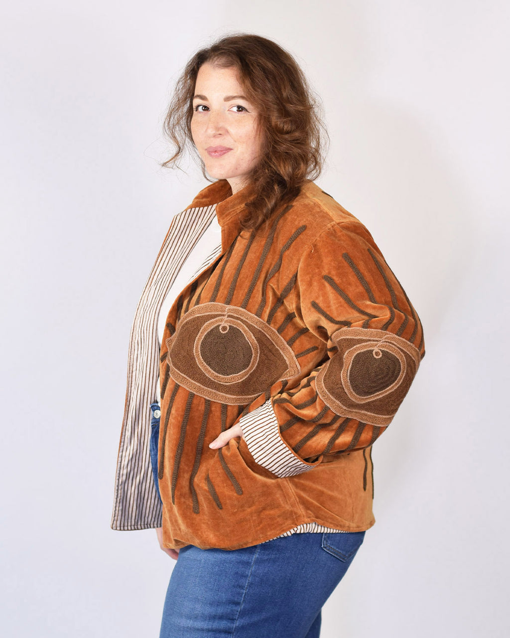 XL - Extended Sized - "Evil Eye" Suzani Embroidered Velvet Jacket/Cardigan - 13