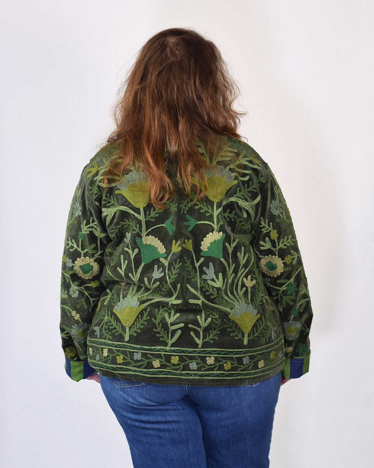 XL - Extended Sized - "Boho Blooms" Suzani Embroidered Velvet Jacket/Cardigan - 04