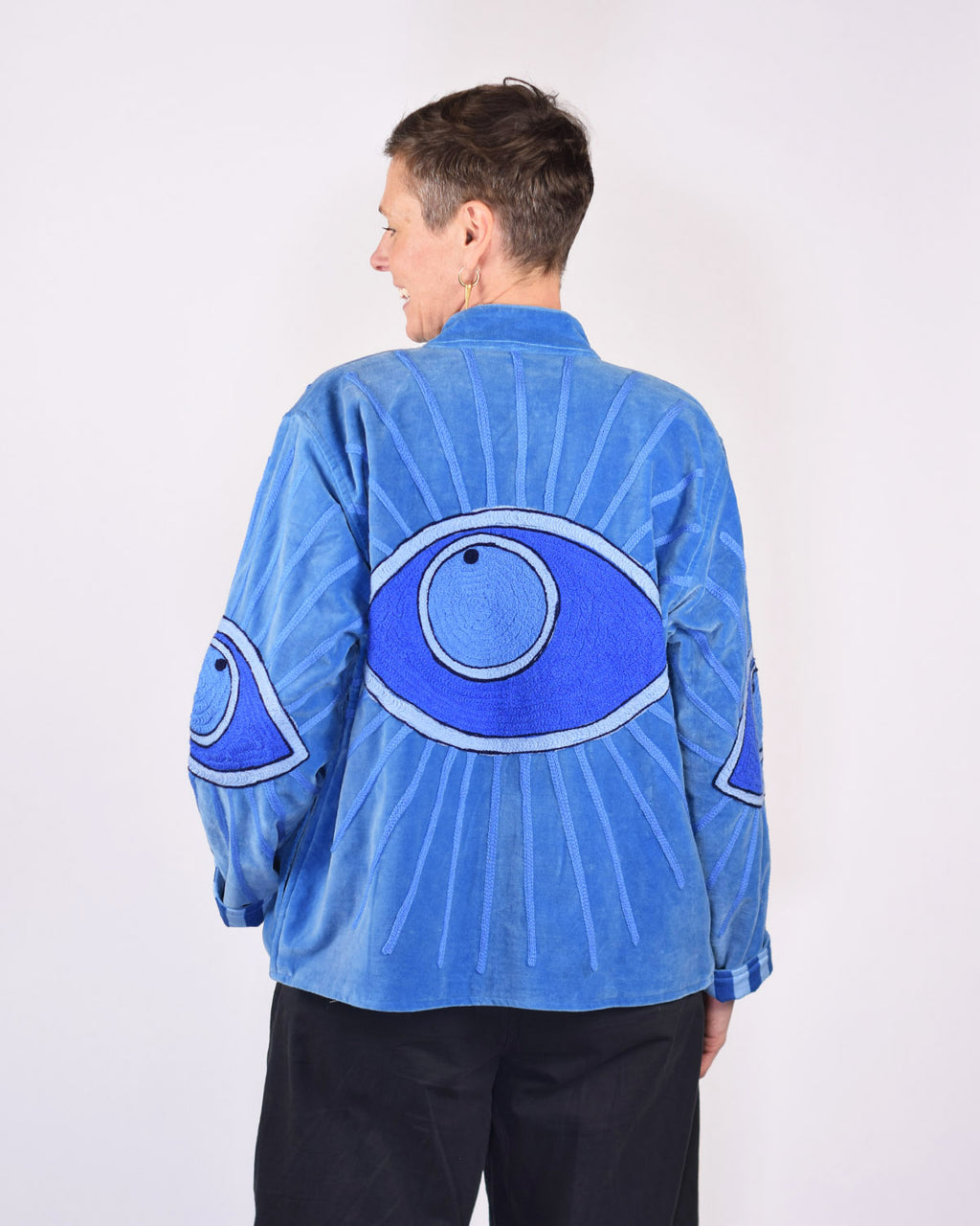 "Evil Eye" Suzani Embroidered Velvet Jacket/Cardigan - 10