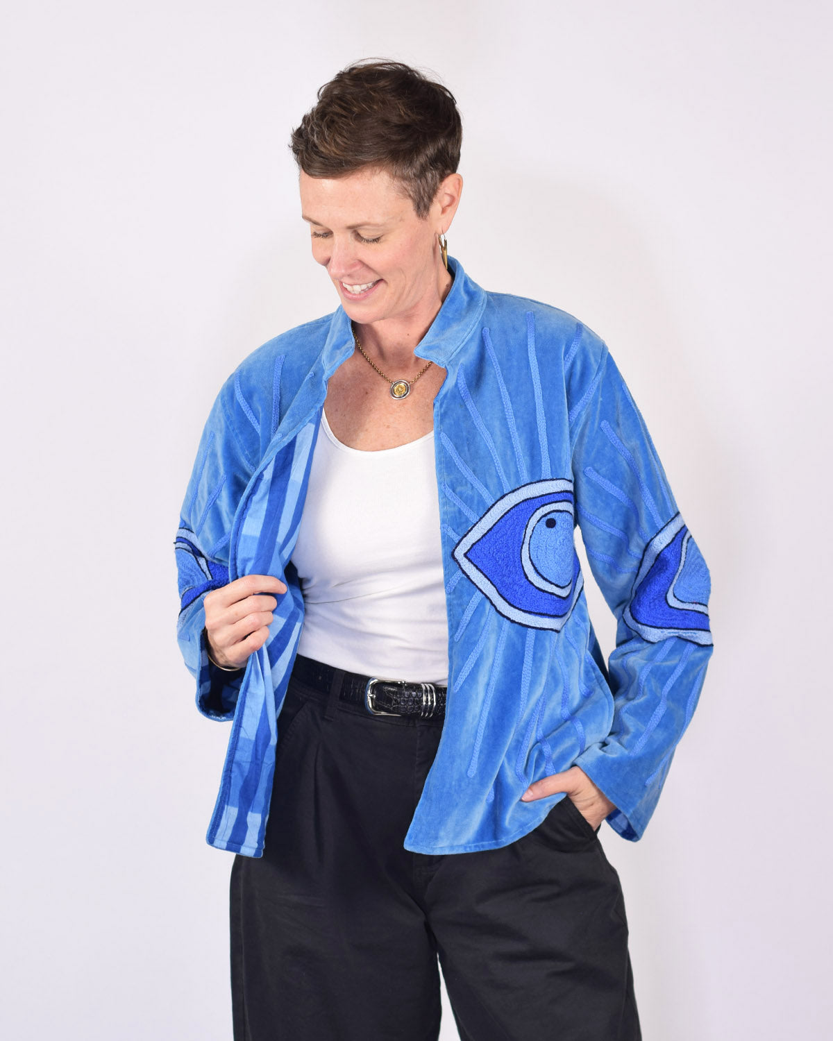 "Evil Eye" Suzani Embroidered Velvet Jacket/Cardigan - 10
