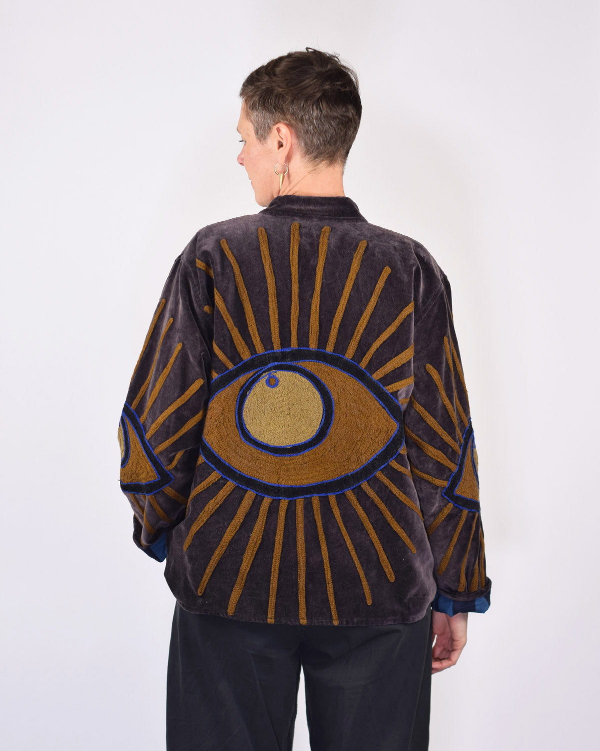 "Evil Eye" Suzani Embroidered Velvet Jacket/Cardigan - 09