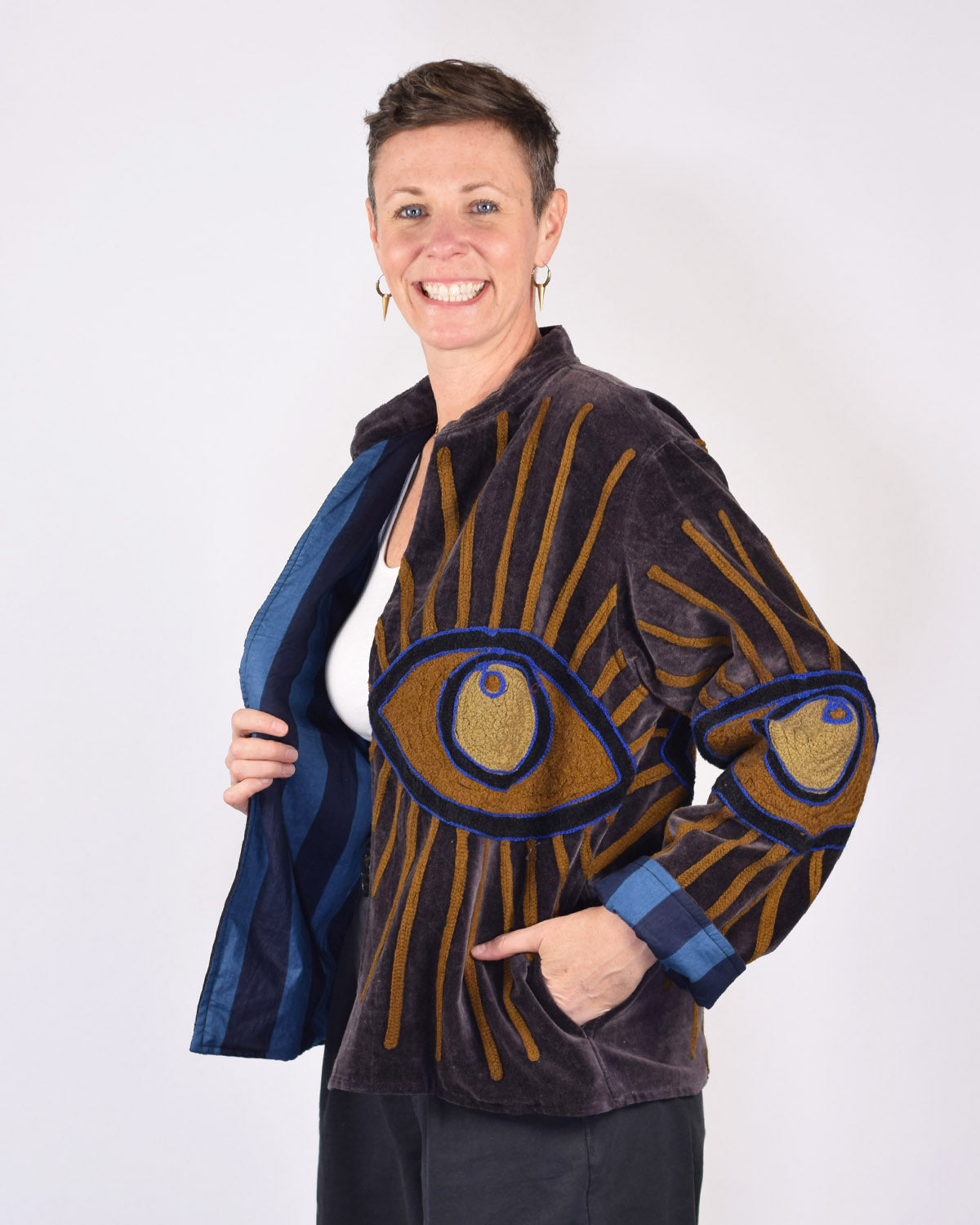 "Evil Eye" Suzani Embroidered Velvet Jacket/Cardigan - 09