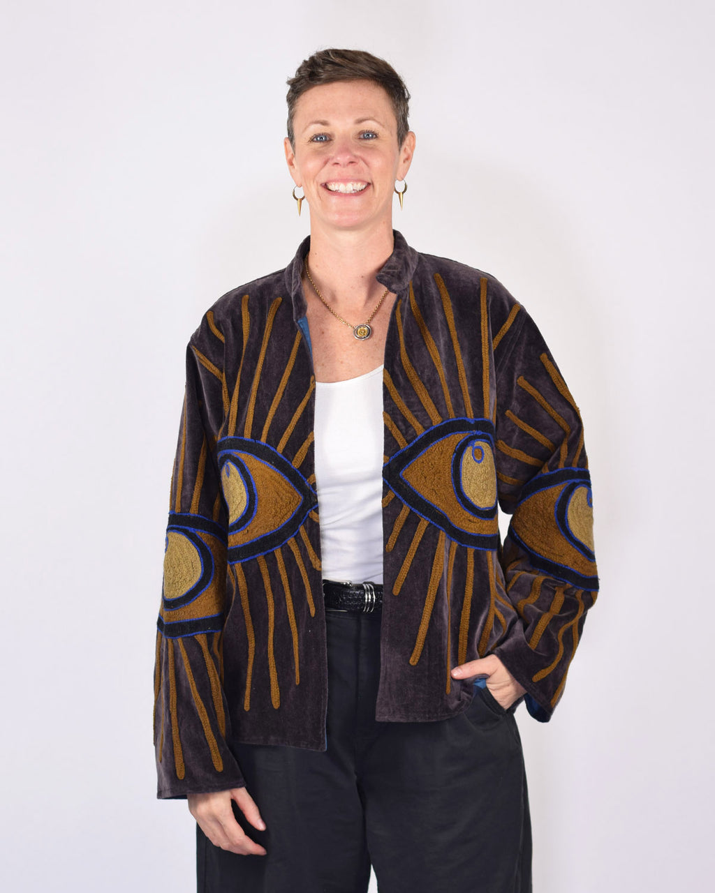 "Evil Eye" Suzani Embroidered Velvet Jacket/Cardigan - 09