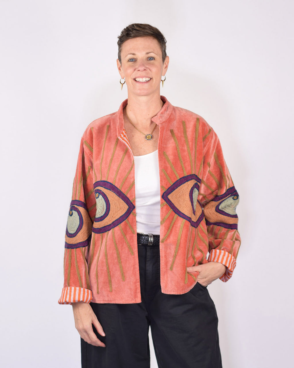"Evil Eye" Suzani Embroidered Velvet Jacket/Cardigan - 07
