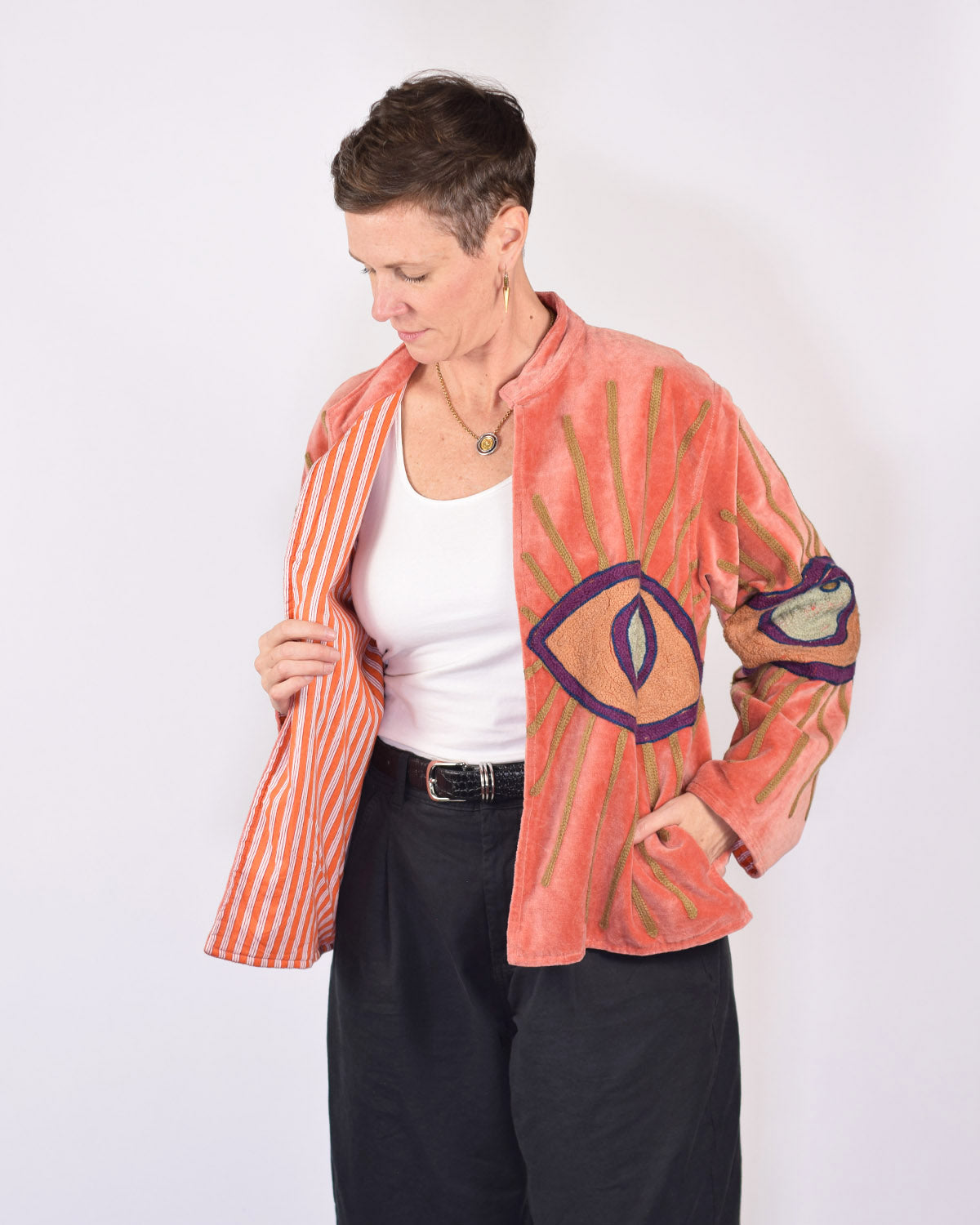 "Evil Eye" Suzani Embroidered Velvet Jacket/Cardigan - 07