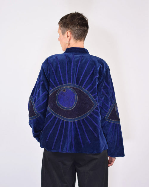 "Evil Eye" Suzani Embroidered Velvet Jacket/Cardigan - 06