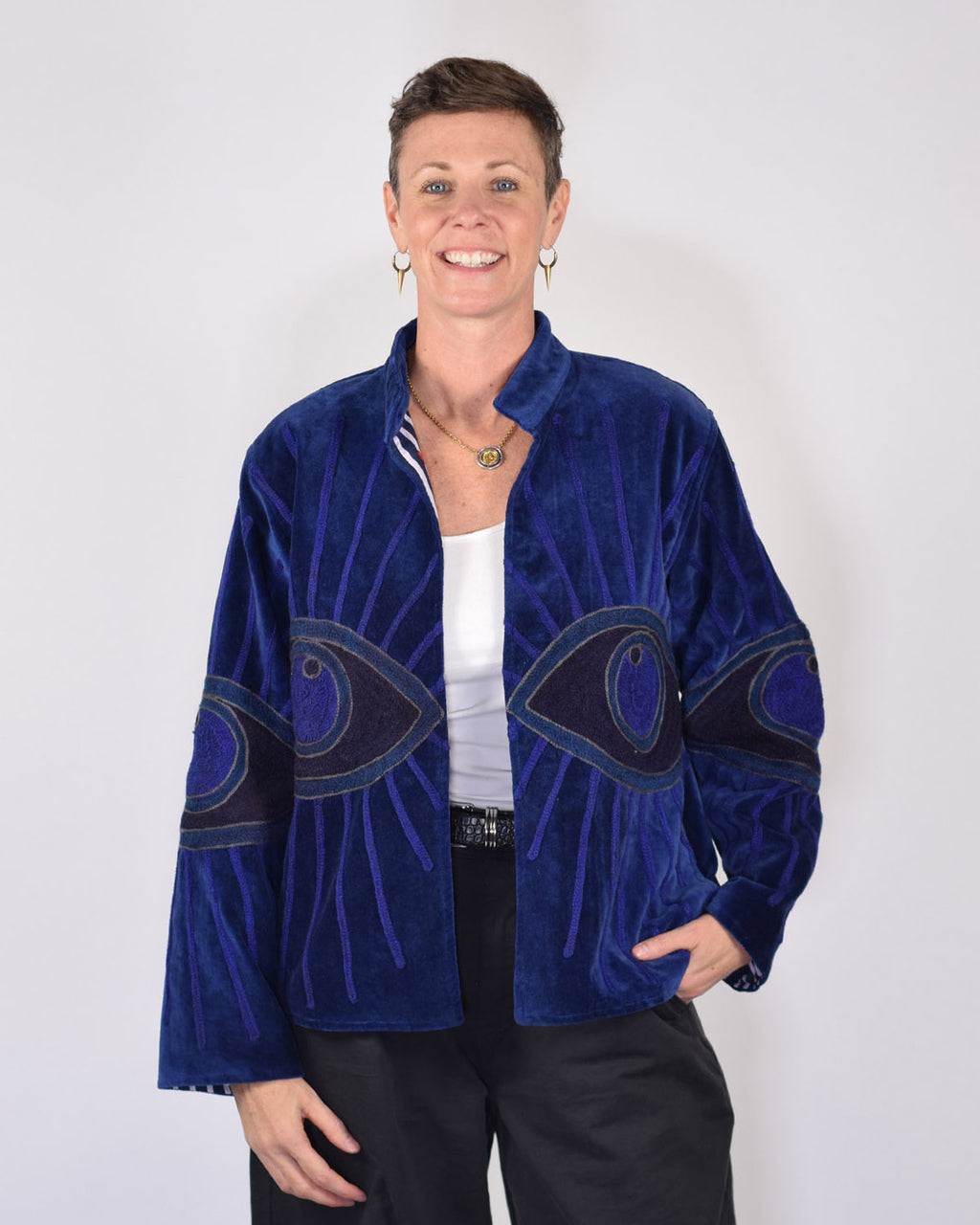 "Evil Eye" Suzani Embroidered Velvet Jacket/Cardigan - 06