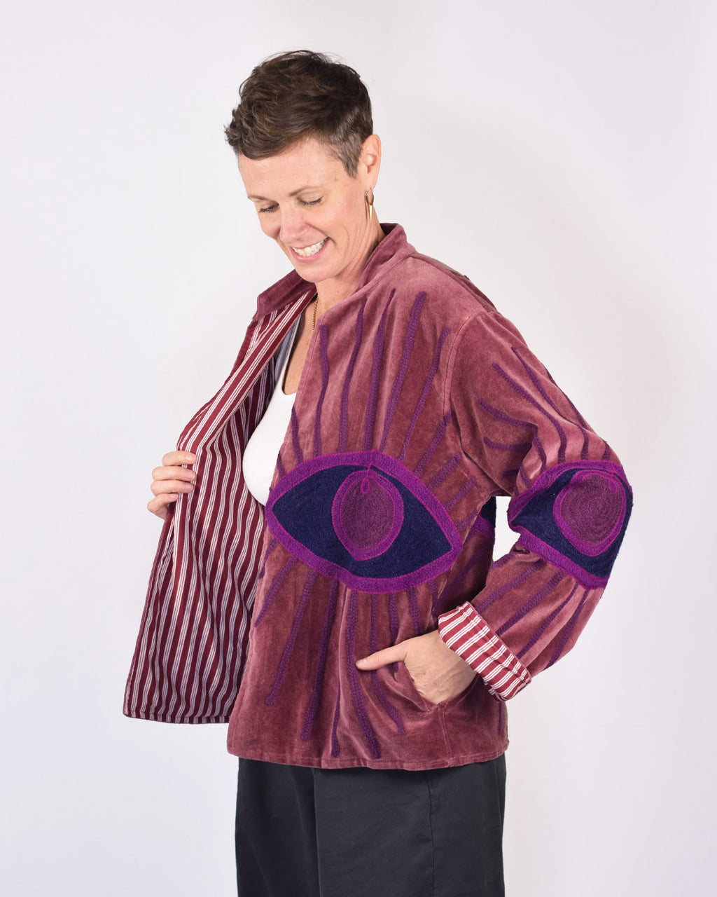 "Evil Eye" Suzani Embroidered Velvet Jacket/Cardigan - 04