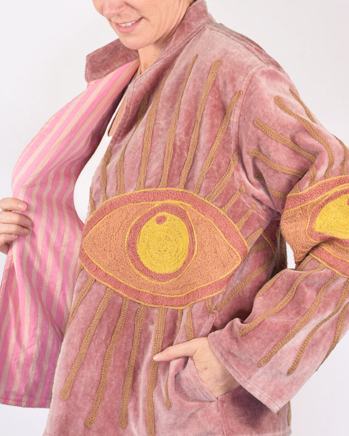 "Evil Eye" Suzani Embroidered Velvet Jacket/Cardigan - 08