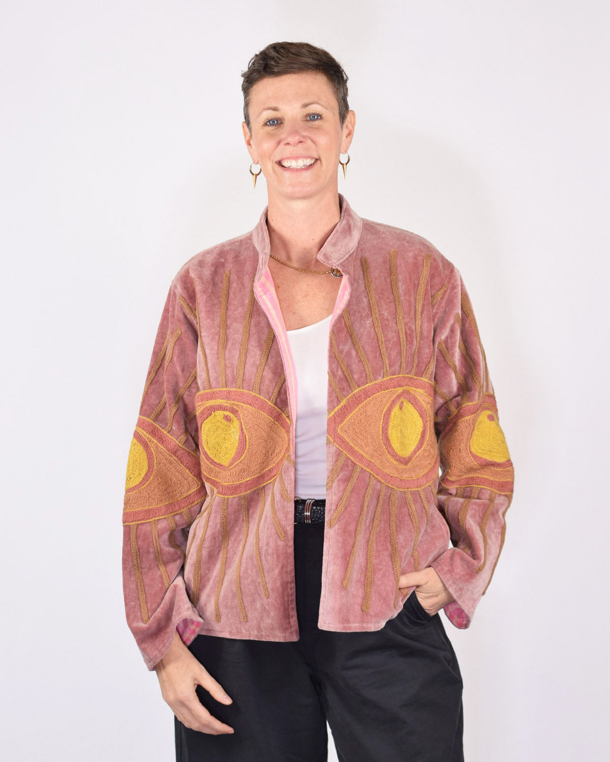 "Evil Eye" Suzani Embroidered Velvet Jacket/Cardigan - 08