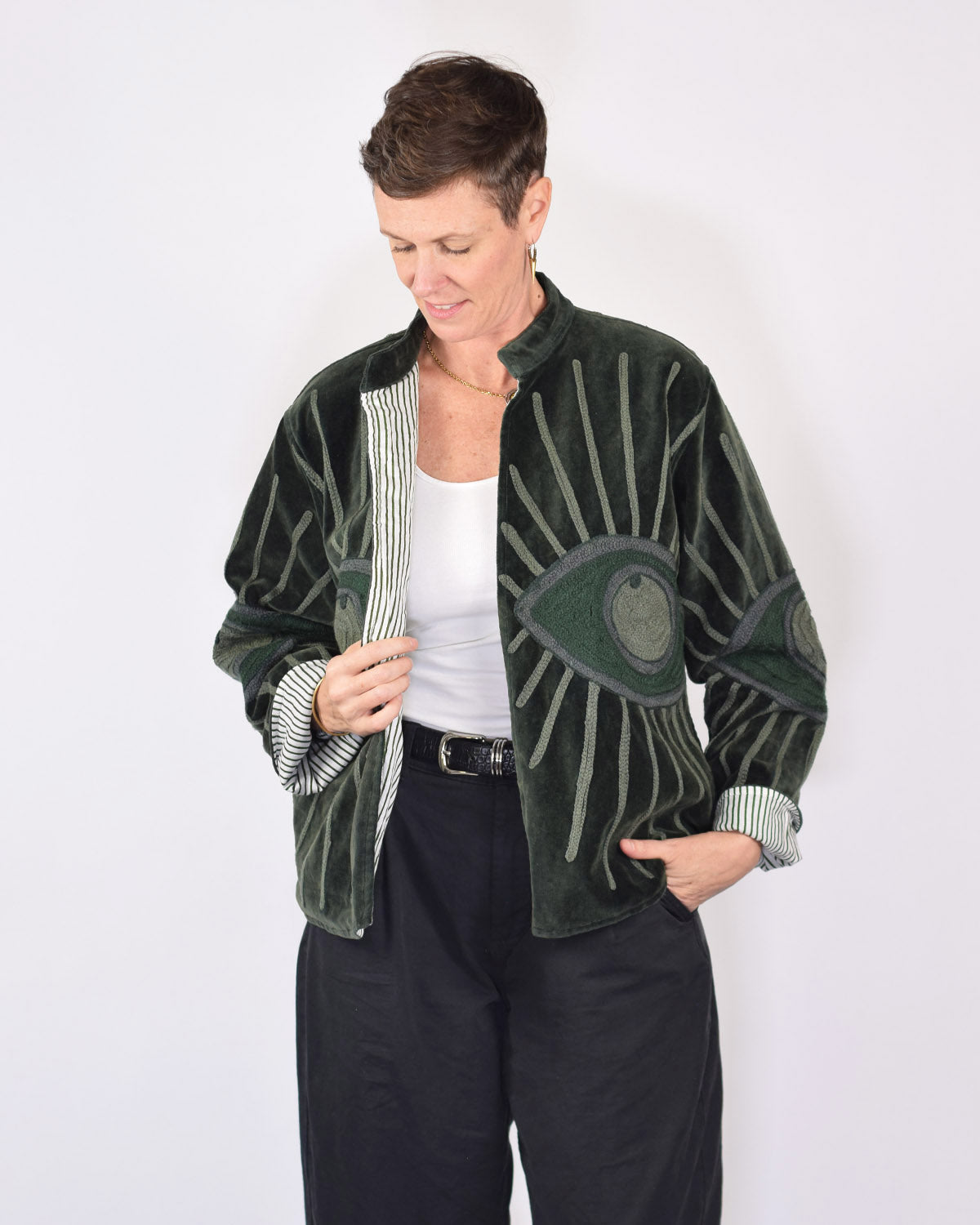 "Evil Eye" Suzani Embroidered Velvet Jacket/Cardigan - 05