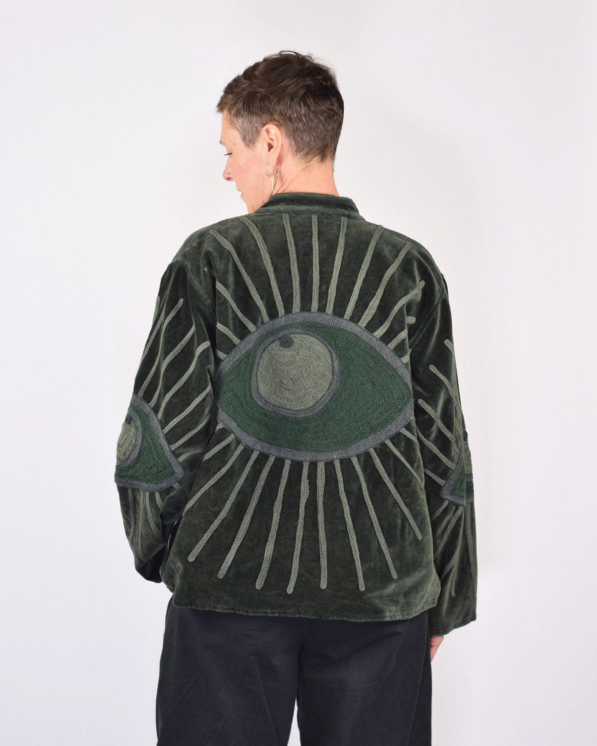 "Evil Eye" Suzani Embroidered Velvet Jacket/Cardigan - 05