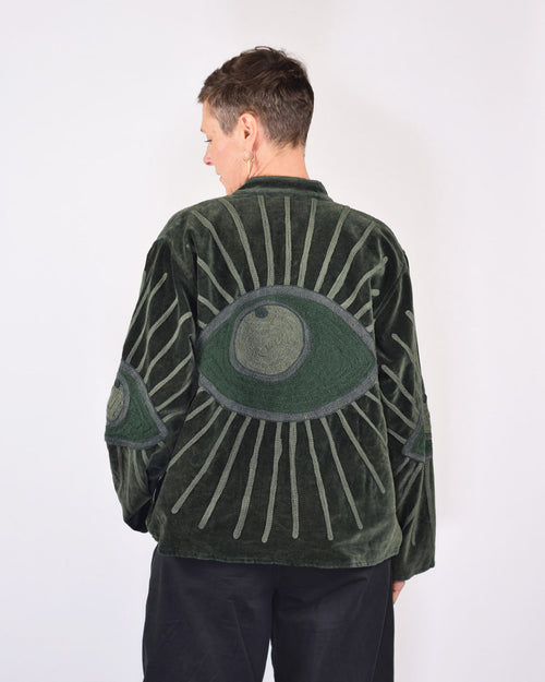 "Evil Eye" Suzani Embroidered Velvet Jacket/Cardigan - 05