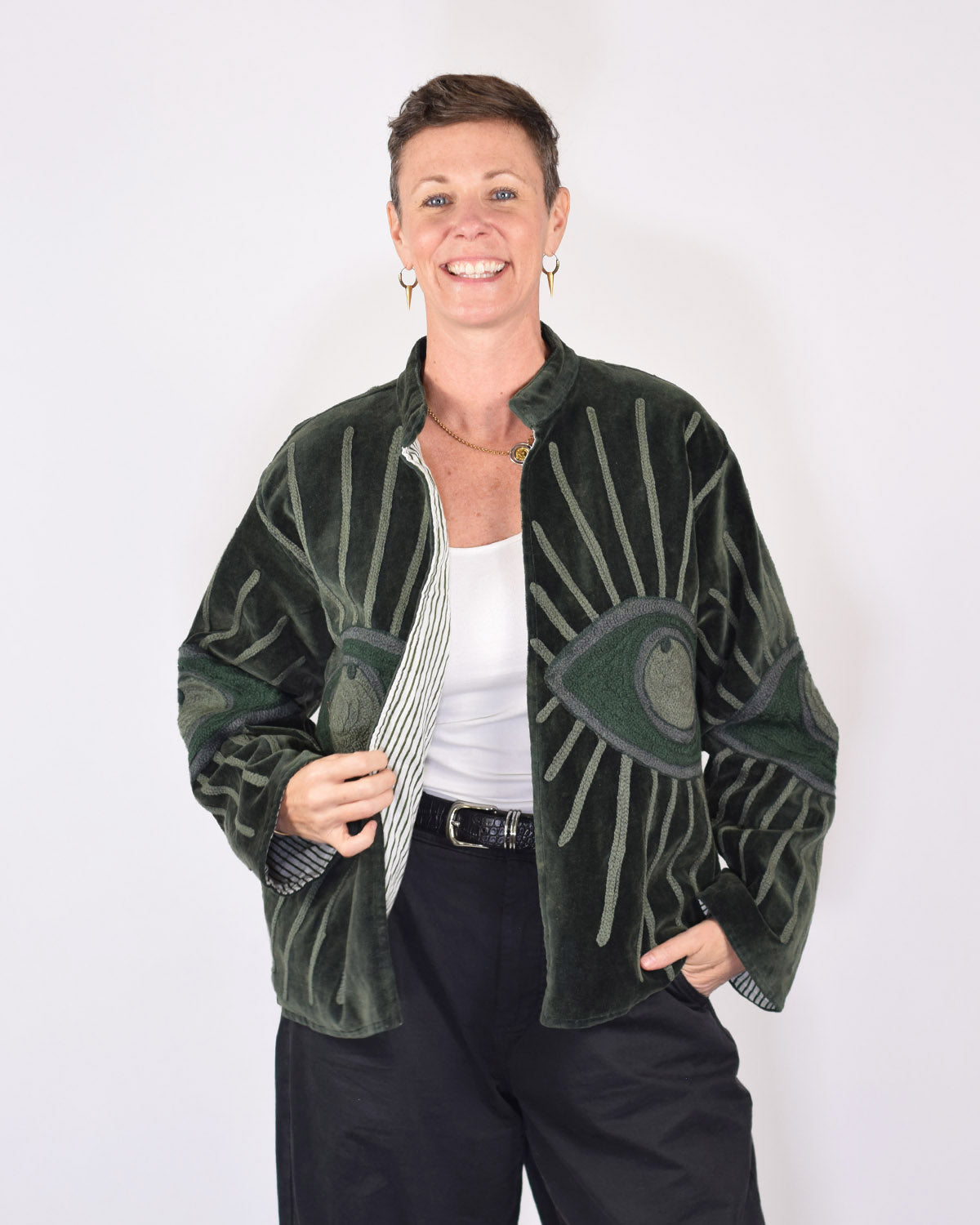 "Evil Eye" Suzani Embroidered Velvet Jacket/Cardigan - 05