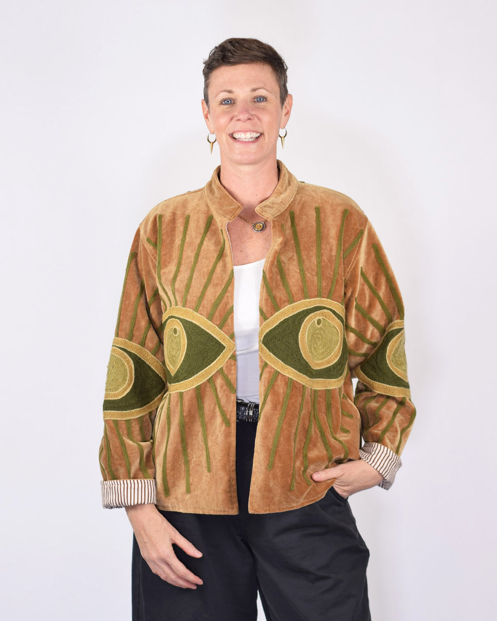 "Evil Eye" Suzani Embroidered Velvet Jacket/Cardigan - 03