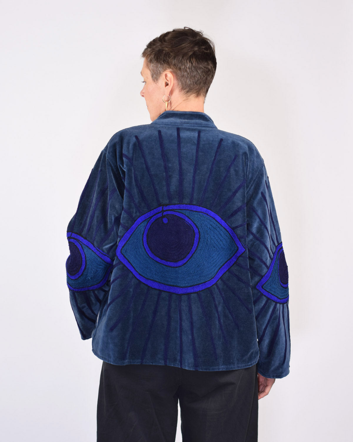 "Evil Eye" Suzani Embroidered Velvet Jacket/Cardigan - 01