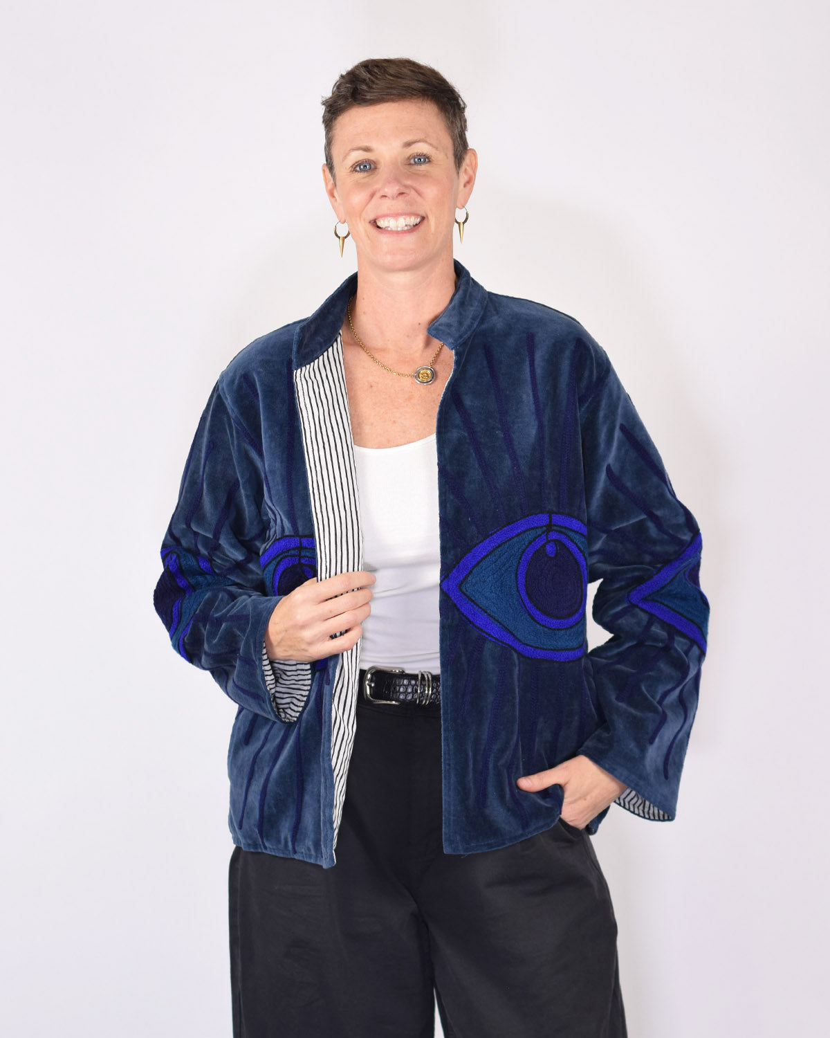 "Evil Eye" Suzani Embroidered Velvet Jacket/Cardigan - 01