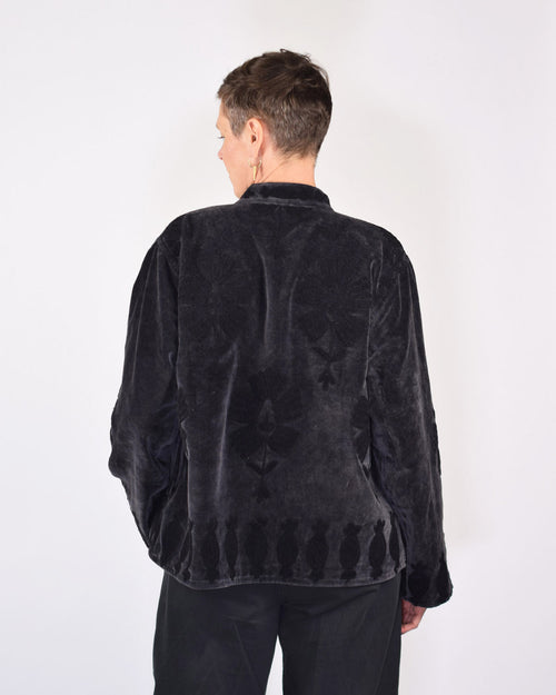 "Sgt. Pepper" Suzani Embroidered Velvet Jacket/Cardigan - Smoke